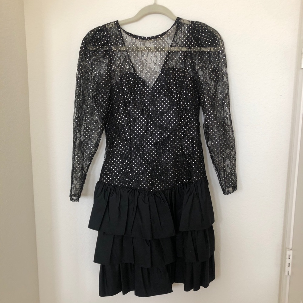 Vintage black lace and ruffle party dress size 7/8